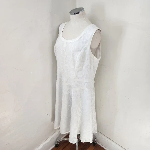 Anne Klein Women White Textured Swirl Sleeveless Fit and Flare Dress Size 16 - Picture 5 of 5